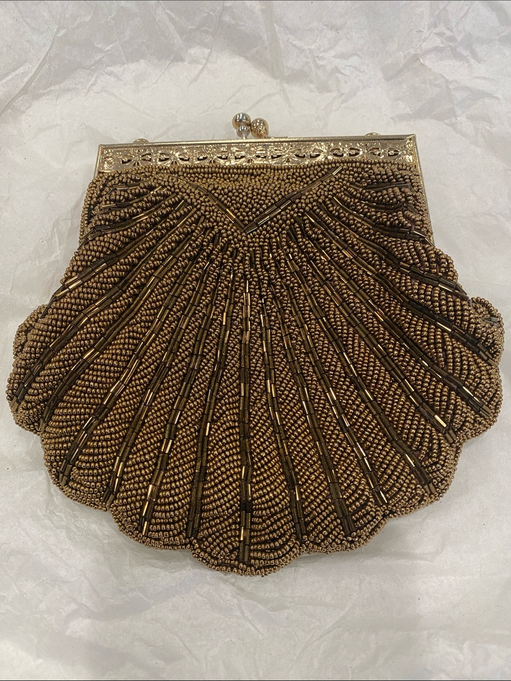 Gold Beaded Shell-Shape Evening Clutch